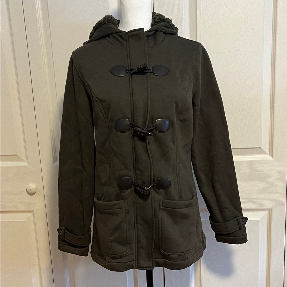 Women's Olive Hooded Toggle Coat, size medium, Market & Spruce